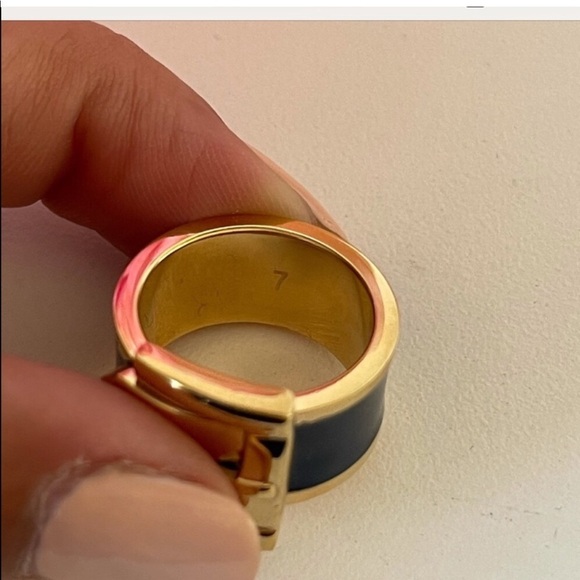 Michael Kors MK Yellow Gold & Black Enamel Belt Buckle Ring Sizes 6 and 7 - Picture 2 of 7